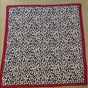 Talbots Floral Print Navy Scarf with Wine Red Trim - New with Tags